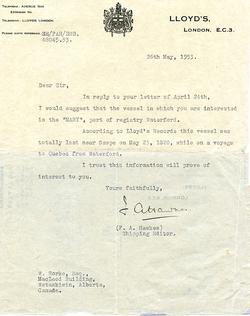 Letter: Messrs. Lloyds of London - W. Rorke - Part 2